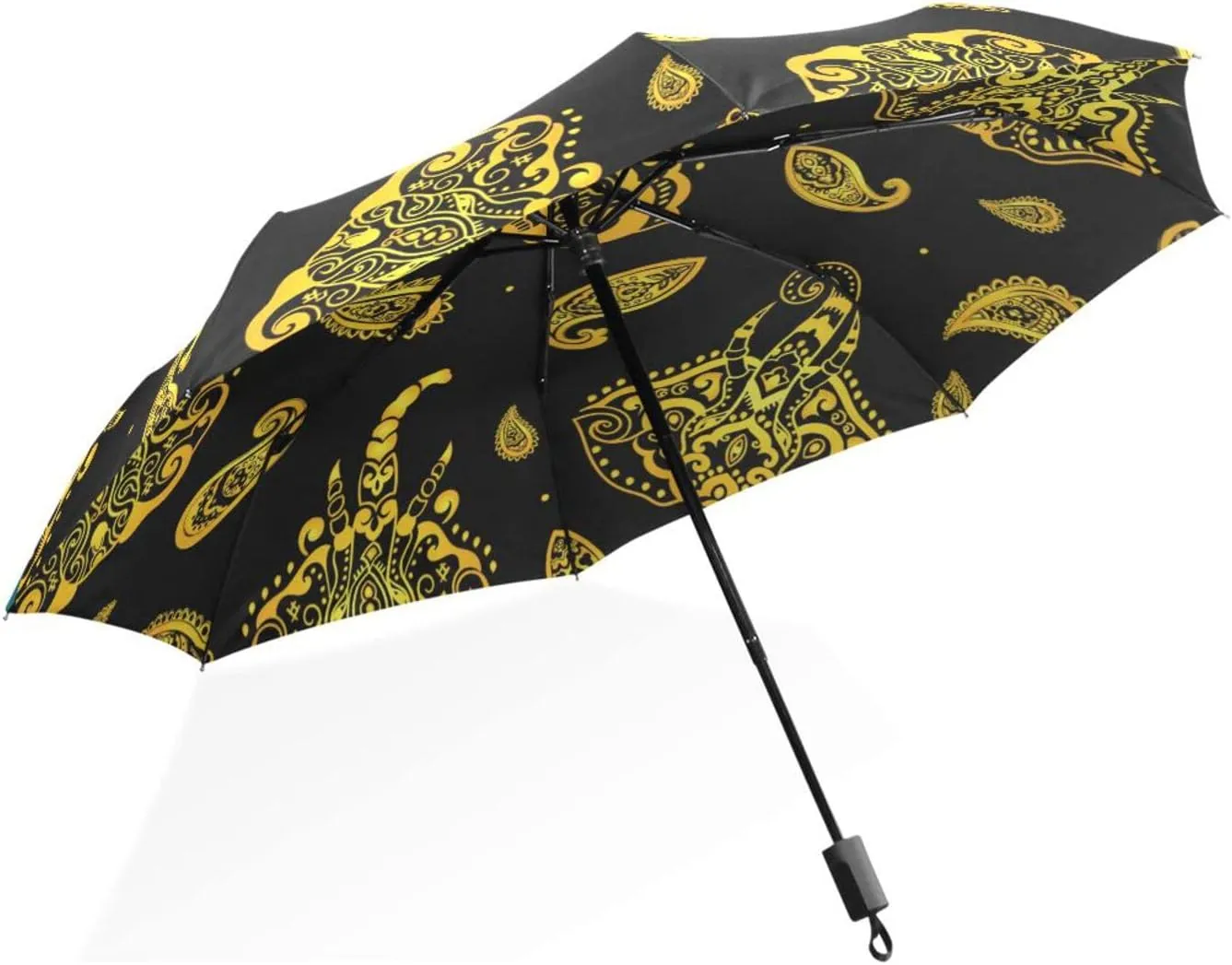 Poeticcity Rain Travel Umbrella, Hand Open Close Windproof Waterproof Folding Umbrella, Compact Canopy Strong Ray Parasol Umbrella