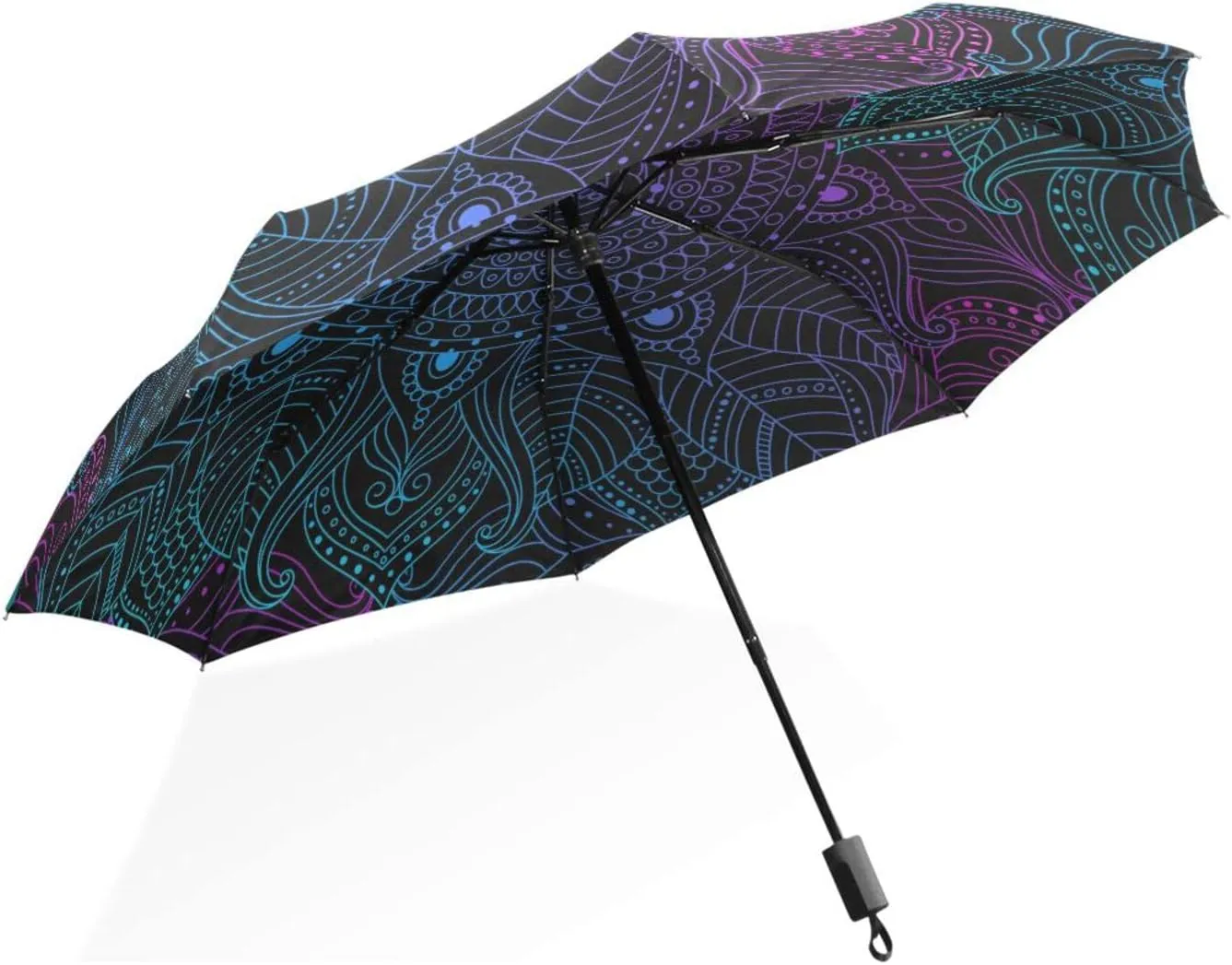 Poeticcity Rain Travel Umbrella, Hand Open Close Windproof Waterproof Folding Umbrella, Compact Canopy Strong Ray Parasol Umbrella