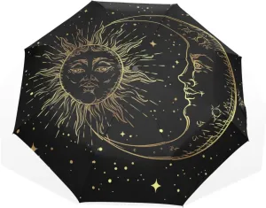 Poeticcity Rain Travel Umbrella, Hand Open Close Windproof Waterproof Folding Umbrella, Compact Canopy Strong Ray Parasol Umbrella