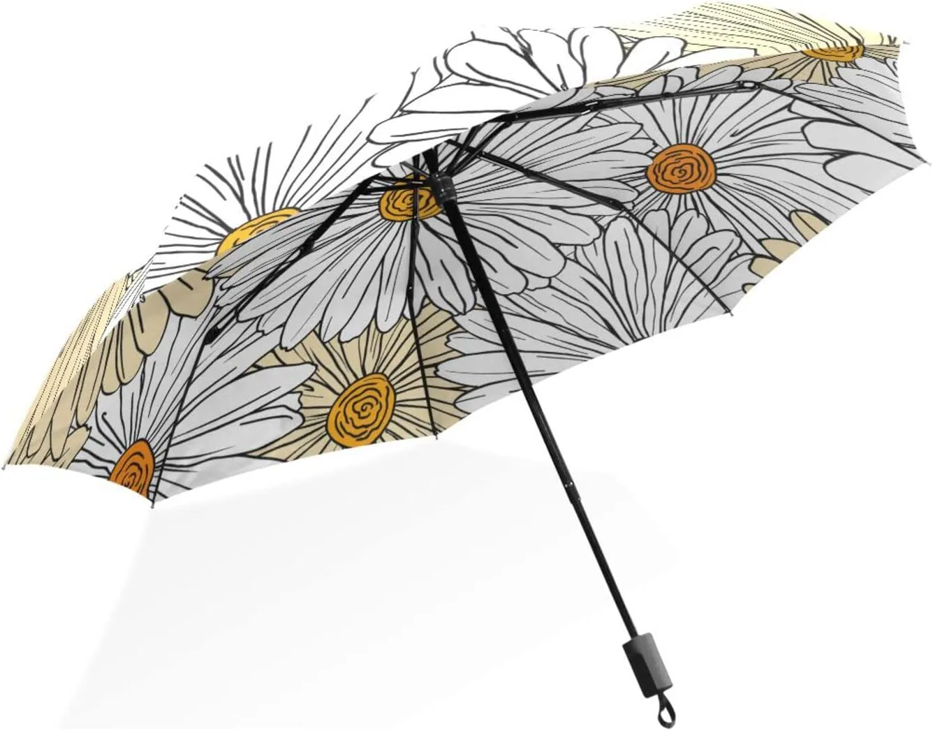 Poeticcity Rain Travel Umbrella, Hand Open Close Windproof Waterproof Folding Umbrella, Compact Canopy Strong Ray Parasol Umbrella