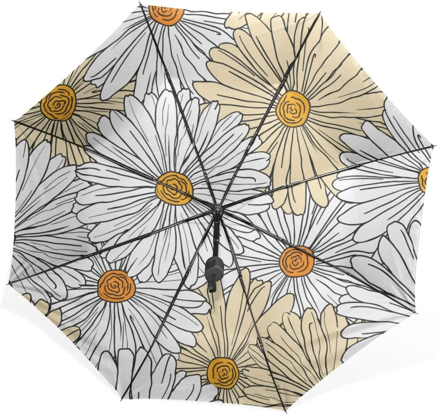 Poeticcity Rain Travel Umbrella, Hand Open Close Windproof Waterproof Folding Umbrella, Compact Canopy Strong Ray Parasol Umbrella