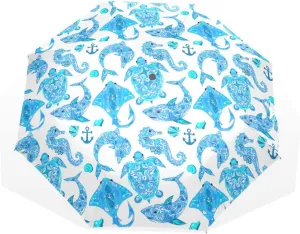 Poeticcity Rain Travel Umbrella, Hand Open Close Windproof Waterproof Folding Umbrella, Compact Canopy Strong Ray Parasol Umbrella