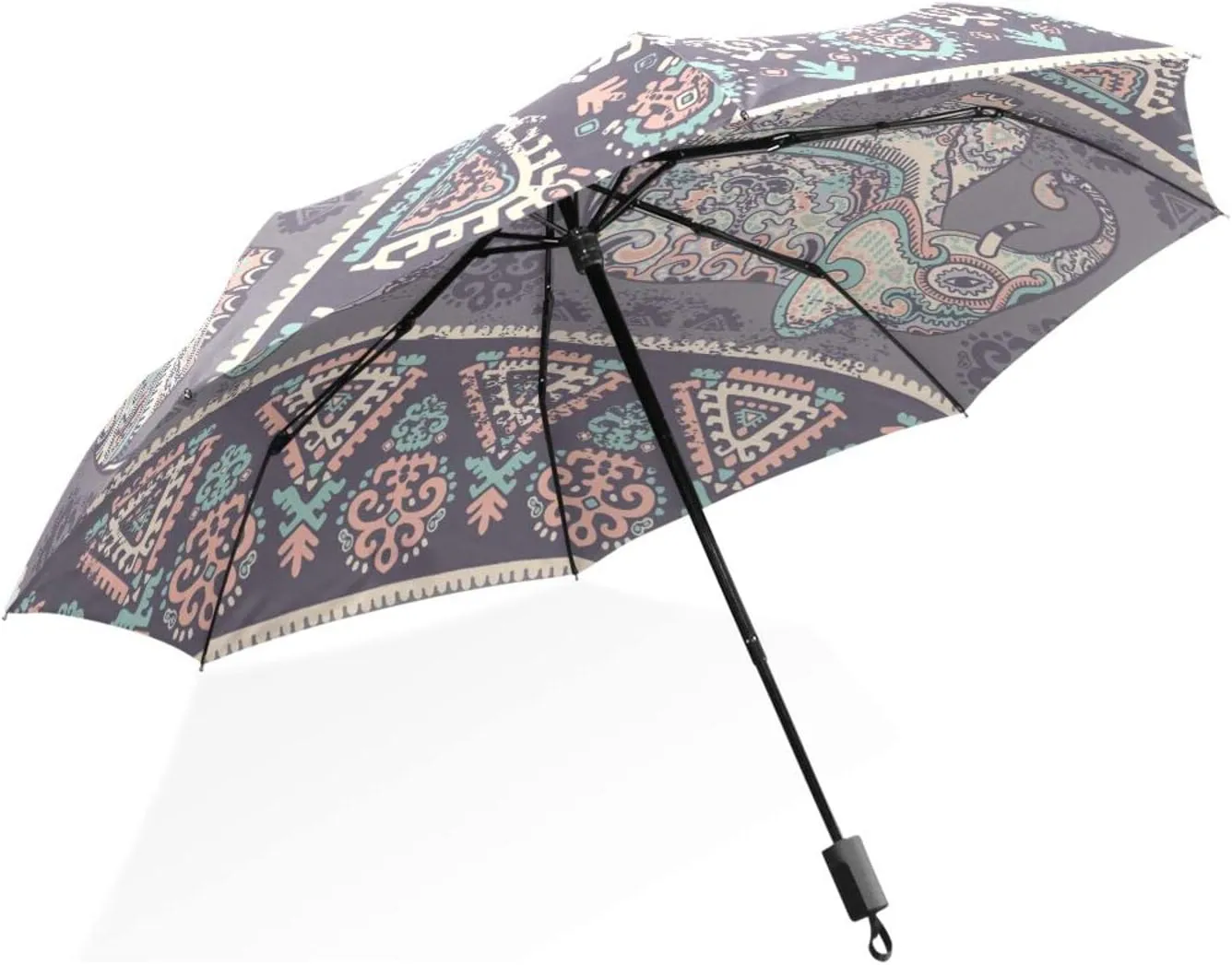 Poeticcity Rain Travel Umbrella, Hand Open Close Windproof Waterproof Folding Umbrella, Compact Canopy Strong Ray Parasol Umbrella