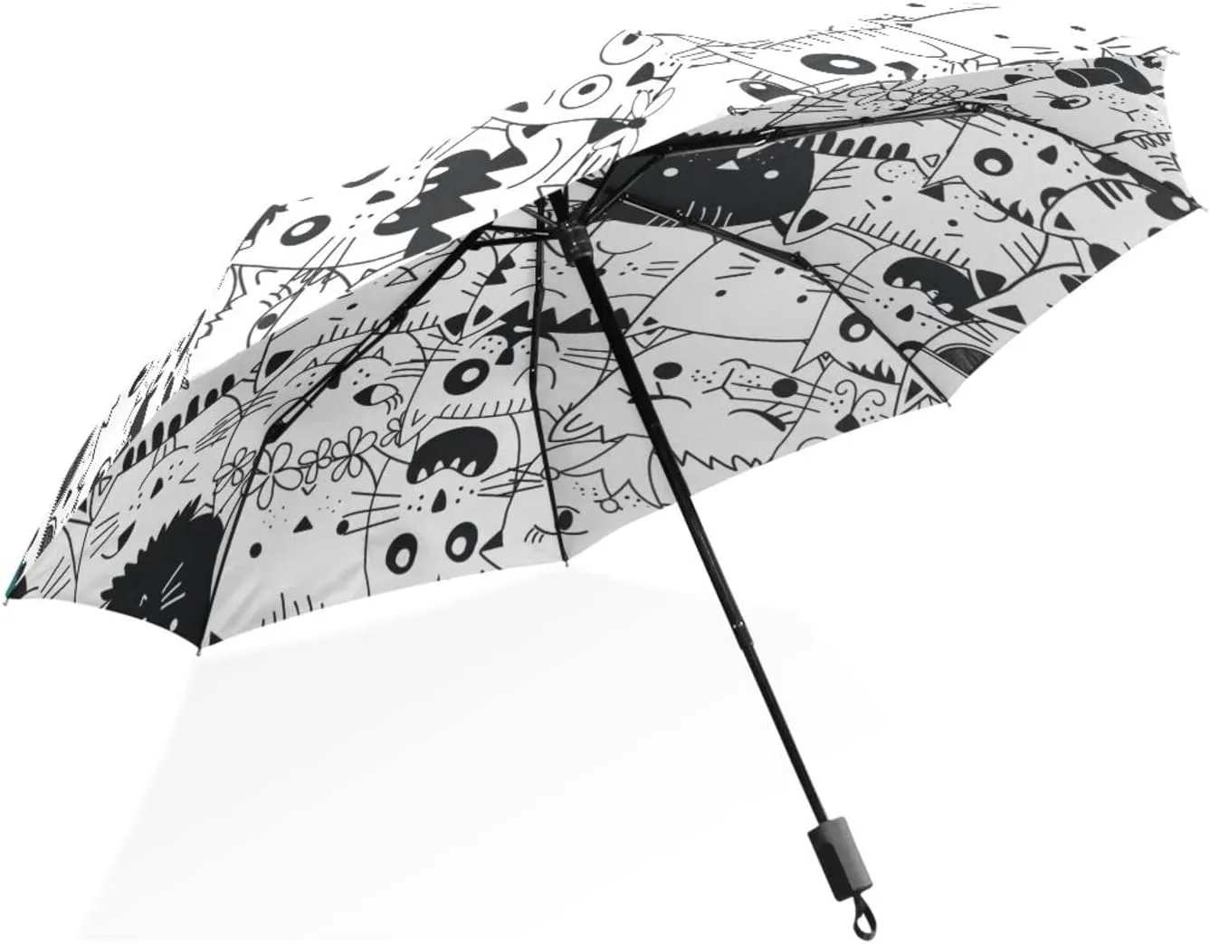 Poeticcity Rain Travel Umbrella, Hand Open Close Windproof Waterproof Folding Umbrella, Compact Canopy Strong Ray Parasol Umbrella