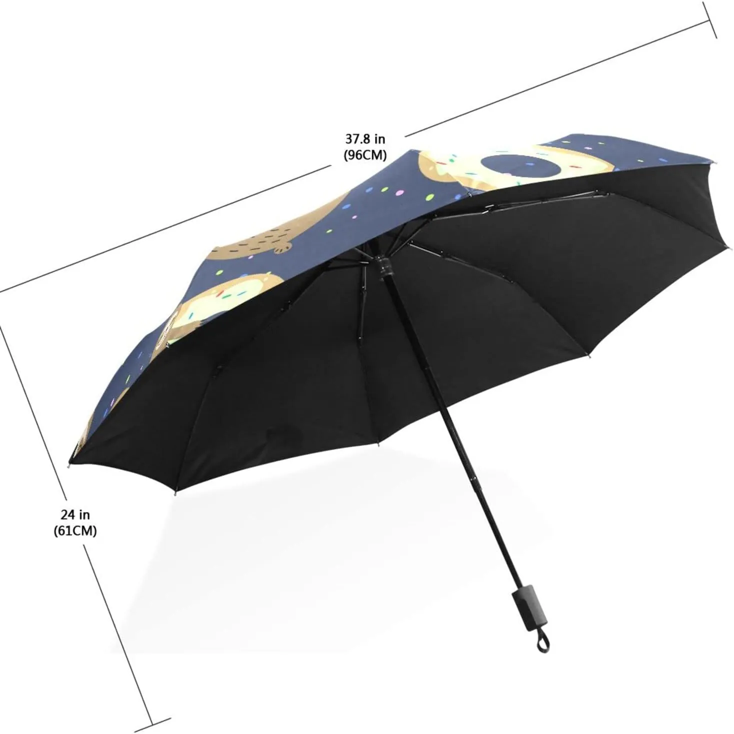 Poeticcity Travel Umbrella, Hand Open Close Windproof Waterproof Folding Umbrella, Black Tape Compact Canopy Strong Anti UV Ray Parasol