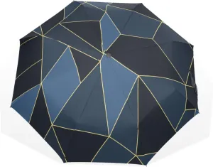 Poeticcity Travel Umbrella, Hand Open Close Windproof Waterproof Folding Umbrella, Black Tape Compact Canopy Strong Anti UV Ray Parasol