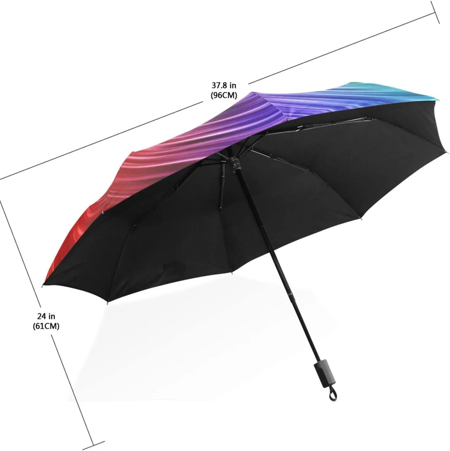 Poeticcity Travel Umbrella, Hand Open Close Windproof Waterproof Folding Umbrella, Black Tape Compact Canopy Strong Anti UV Ray Parasol