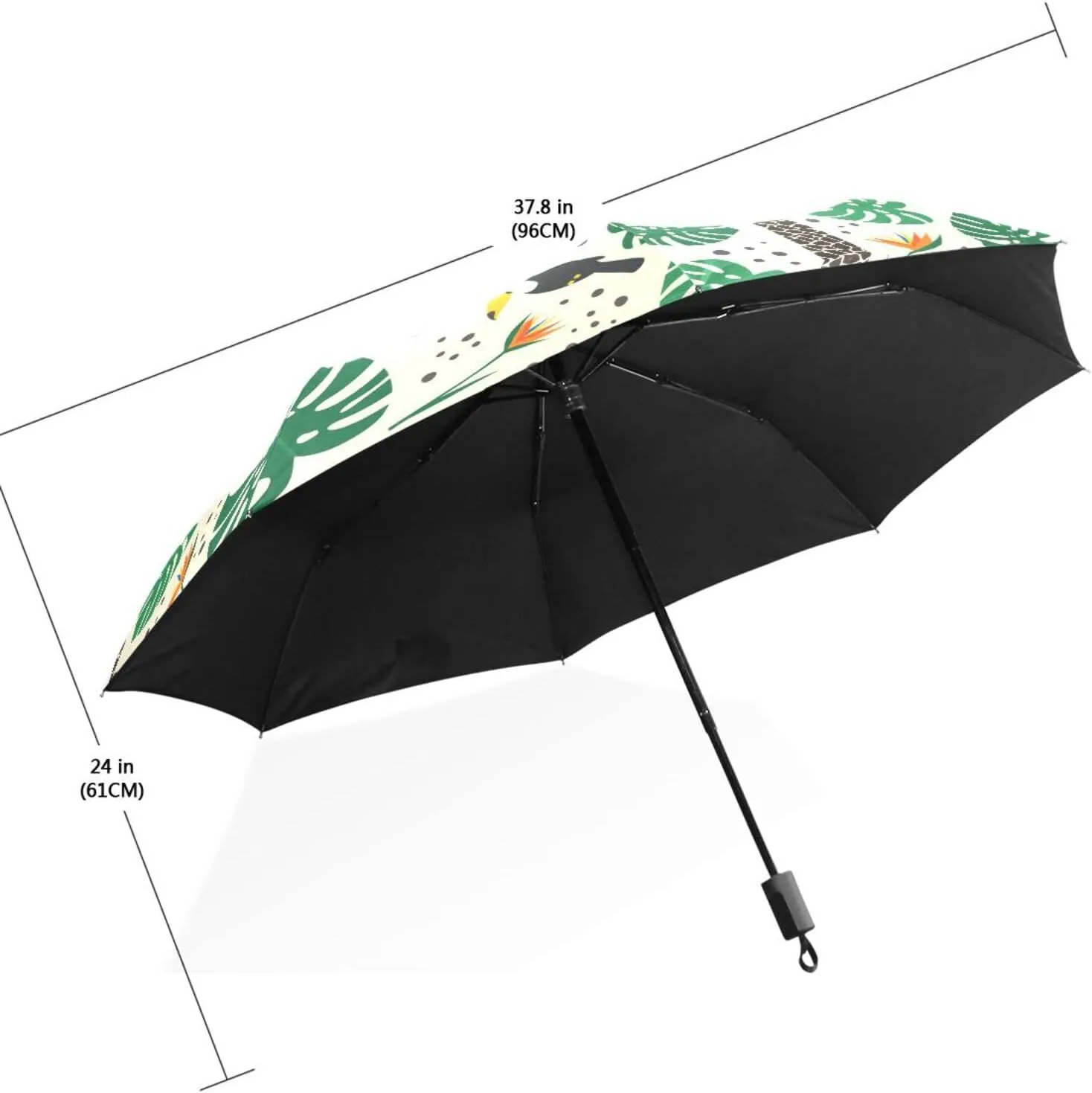 Poeticcity Travel Umbrella, Hand Open Close Windproof Waterproof Folding Umbrella, Black Tape Compact Canopy Strong Anti UV Ray Parasol