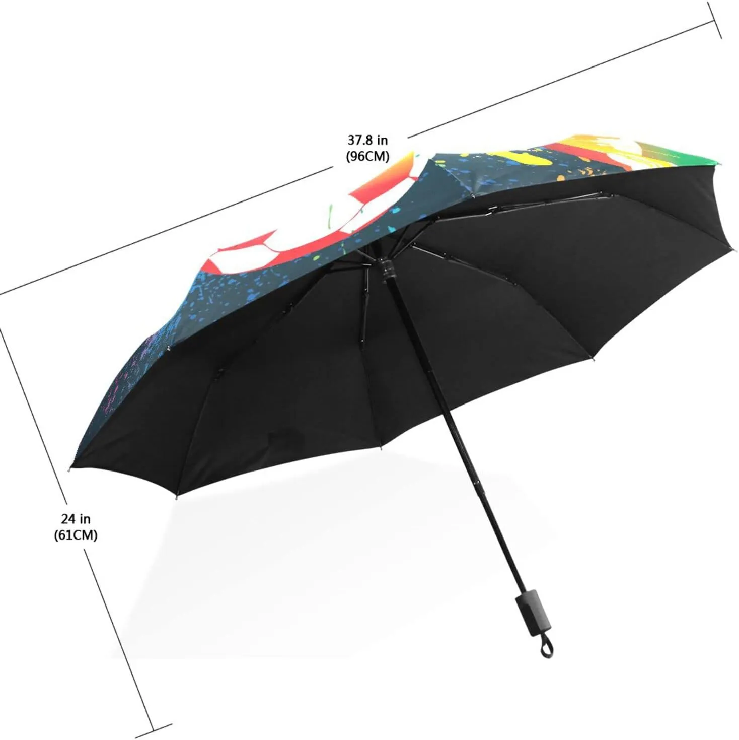 Poeticcity Travel Umbrella, Hand Open Close Windproof Waterproof Folding Umbrella, Black Tape Compact Canopy Strong Anti UV Ray Parasol