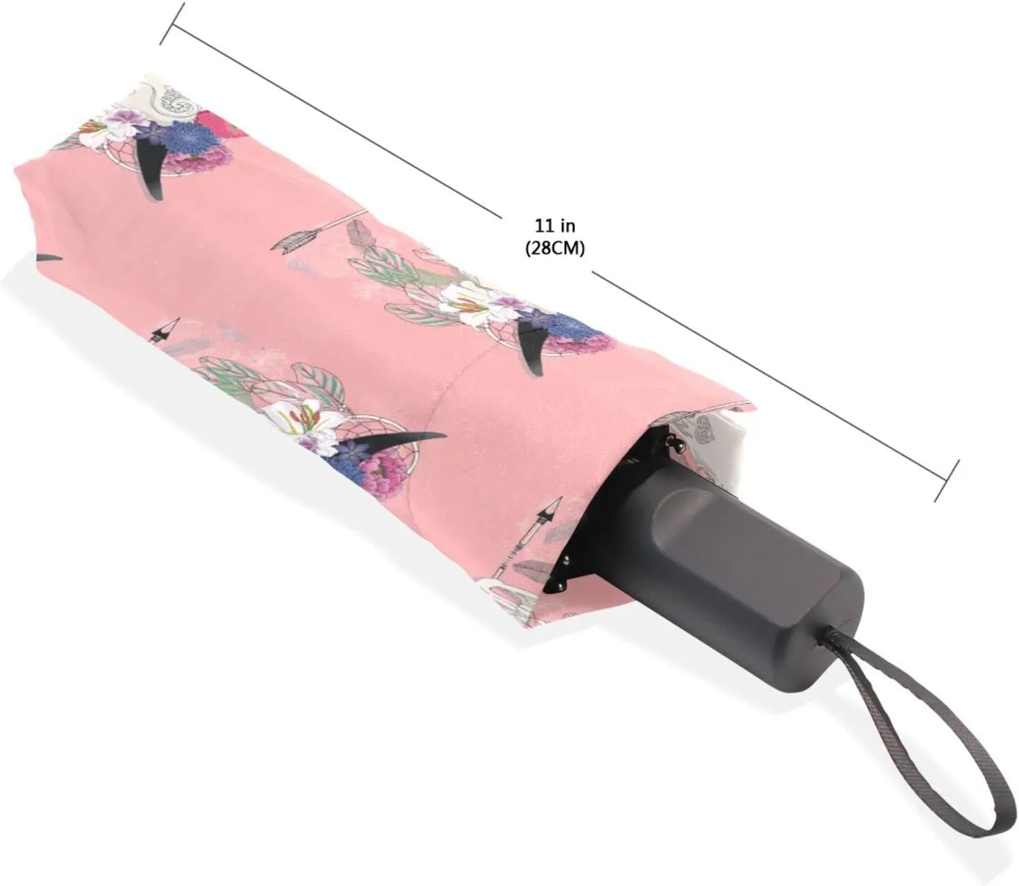 Poeticcity Travel Umbrella, Hand Open Close Windproof Waterproof Folding Umbrella, Black Tape Compact Canopy Strong Anti UV Ray Parasol