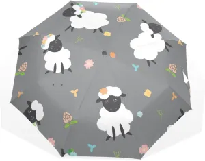 Poeticcity Travel Umbrella, Hand Open Close Windproof Waterproof Folding Umbrella, Black Tape Compact Canopy Strong Anti UV Ray Parasol