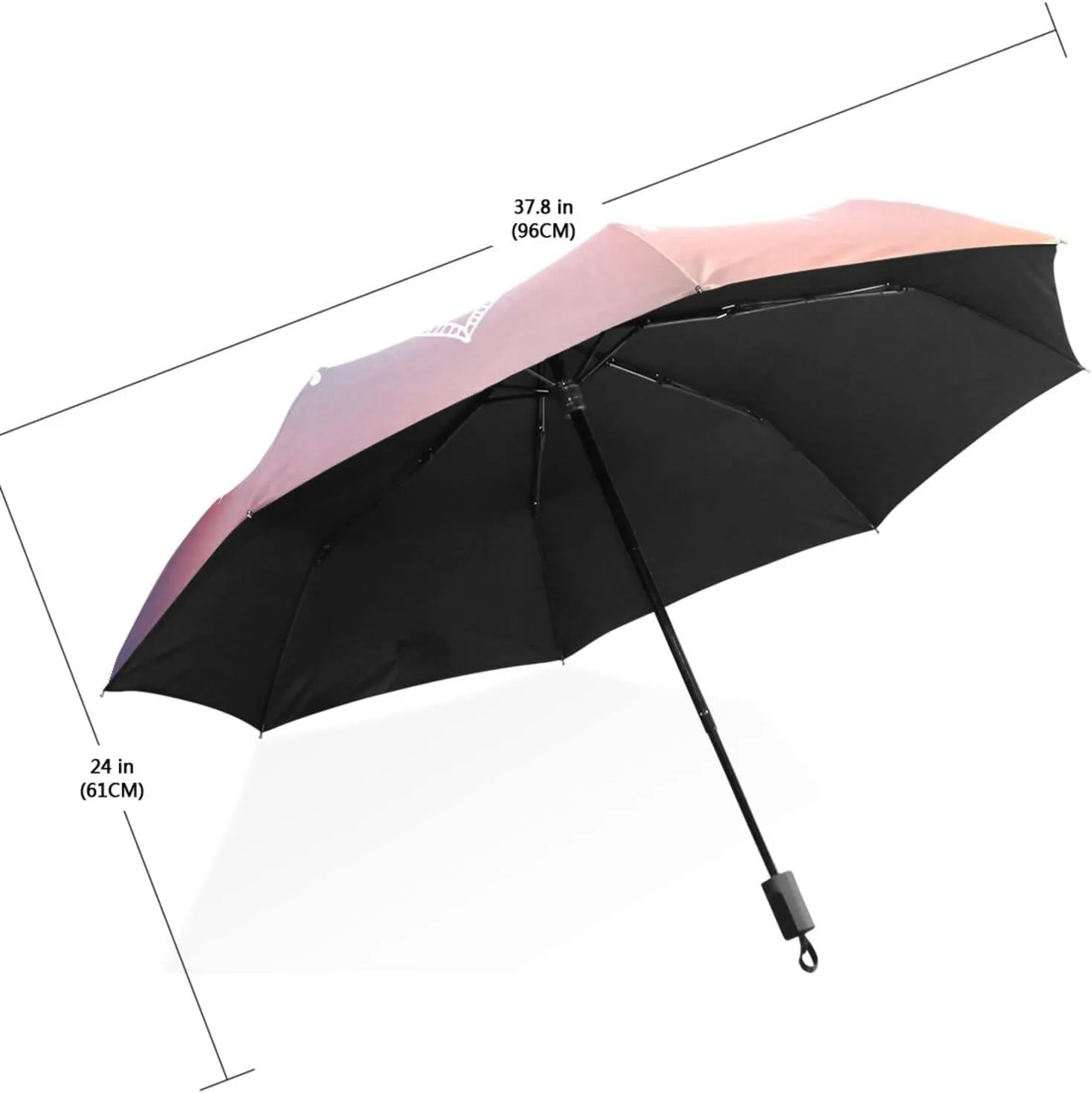 Poeticcity Travel Umbrella, Hand Open Close Windproof Waterproof Folding Umbrella, Black Tape Compact Canopy Strong Anti UV Ray Parasol