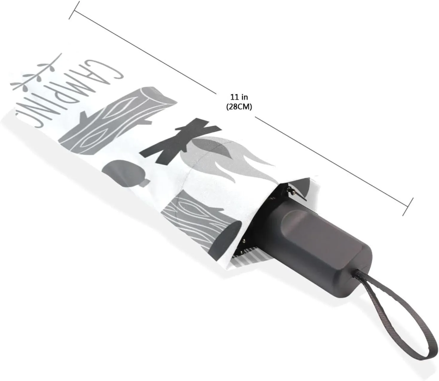 Poeticcity Travel Umbrella, Hand Open Close Windproof Waterproof Folding Umbrella, Black Tape Compact Canopy Strong Anti UV Ray Parasol