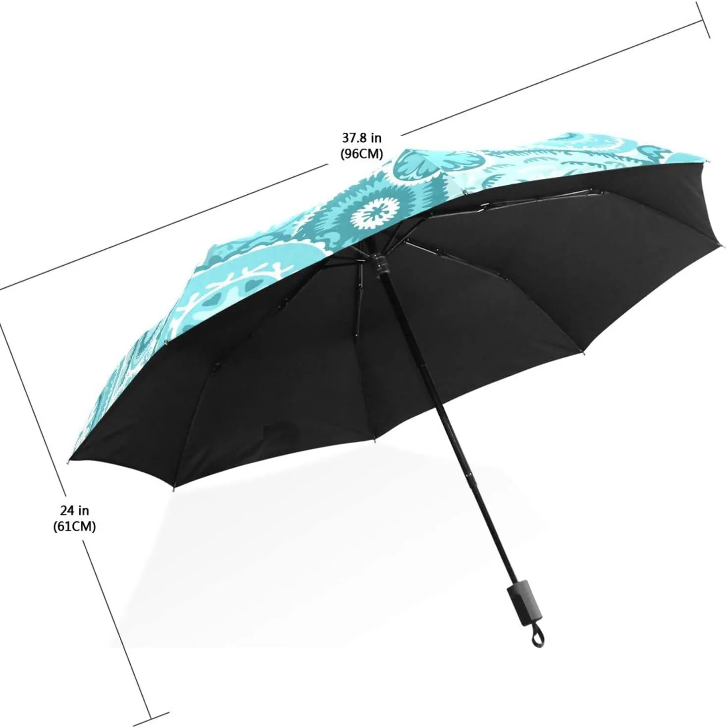 Poeticcity Travel Umbrella, Hand Open Close Windproof Waterproof Folding Umbrella, Black Tape Compact Canopy Strong Anti UV Ray Parasol