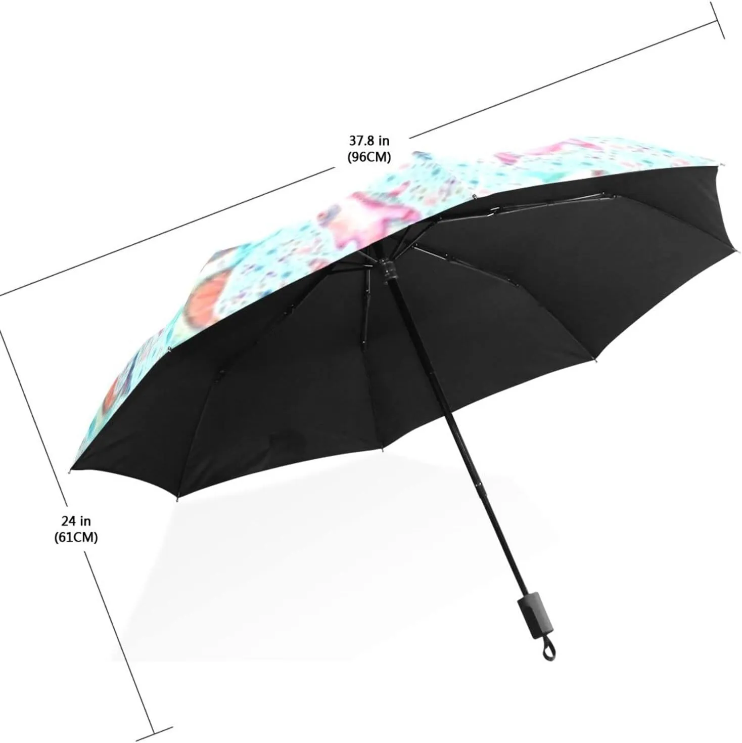 Poeticcity Travel Umbrella, Hand Open Close Windproof Waterproof Folding Umbrella, Black Tape Compact Canopy Strong Anti UV Ray Parasol