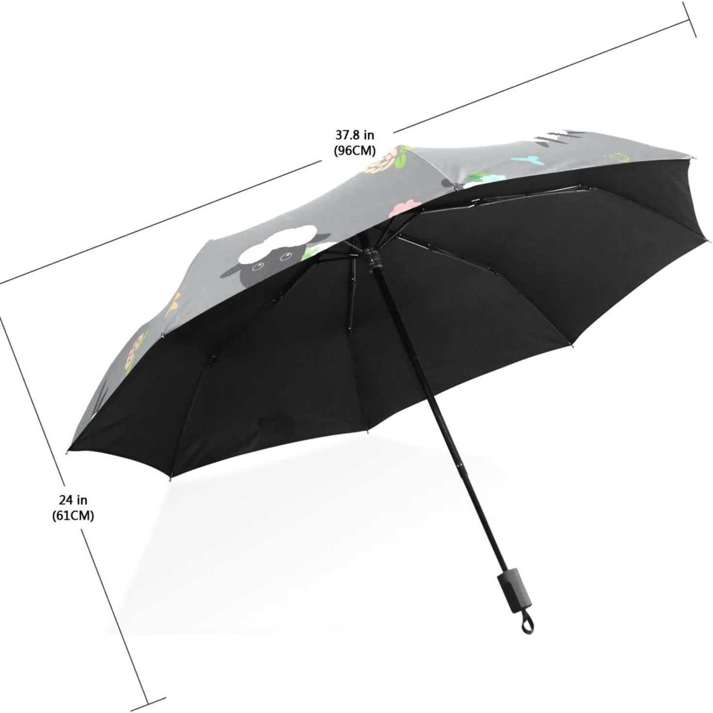 Poeticcity Travel Umbrella, Hand Open Close Windproof Waterproof Folding Umbrella, Black Tape Compact Canopy Strong Anti UV Ray Parasol