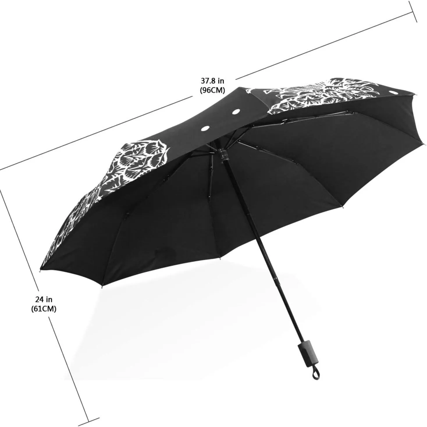 Poeticcity Travel Umbrella, Hand Open Close Windproof Waterproof Folding Umbrella, Black Tape Compact Canopy Strong Anti UV Ray Parasol