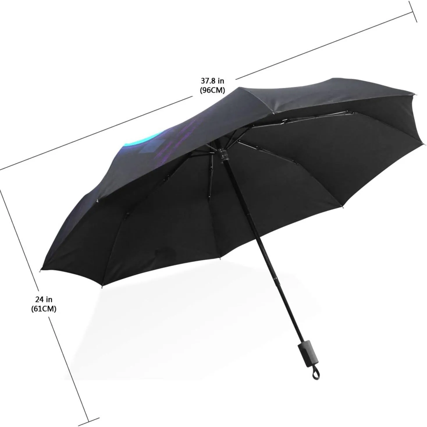 Poeticcity Travel Umbrella, Hand Open Close Windproof Waterproof Folding Umbrella, Black Tape Compact Canopy Strong Anti UV Ray Parasol