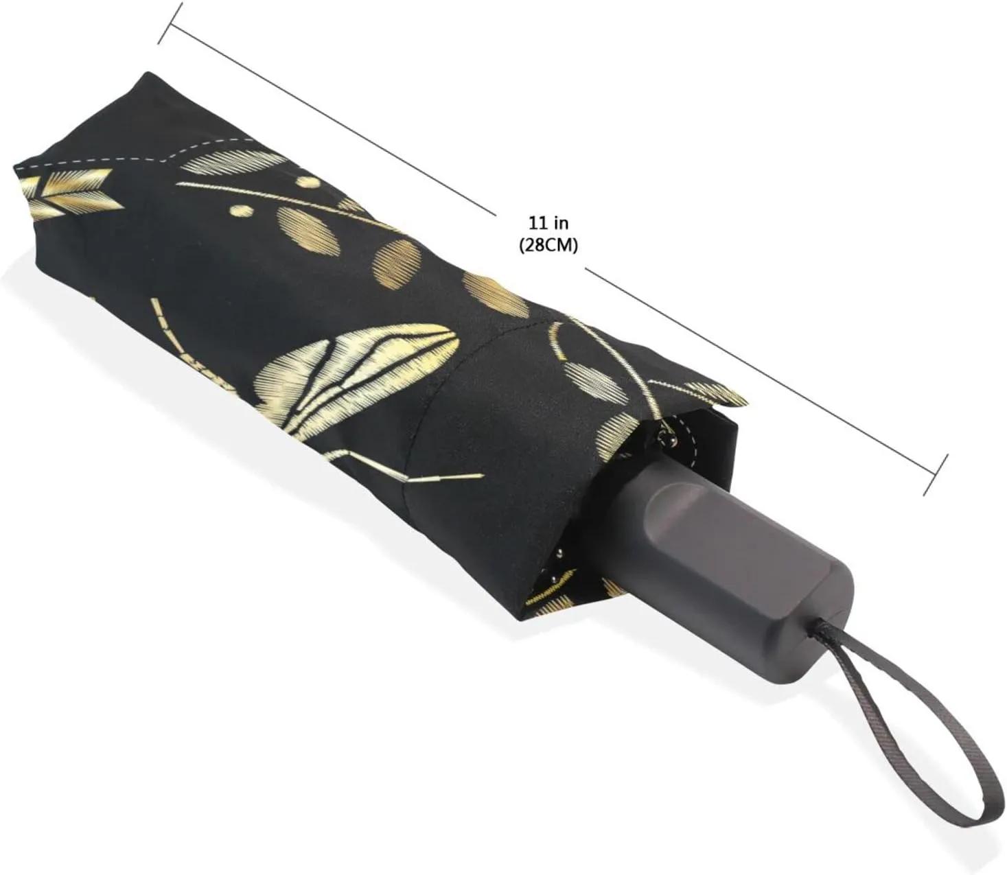 Poeticcity Travel Umbrella, Hand Open Close Windproof Waterproof Folding Umbrella, Black Tape Compact Canopy Strong Anti UV Ray Parasol