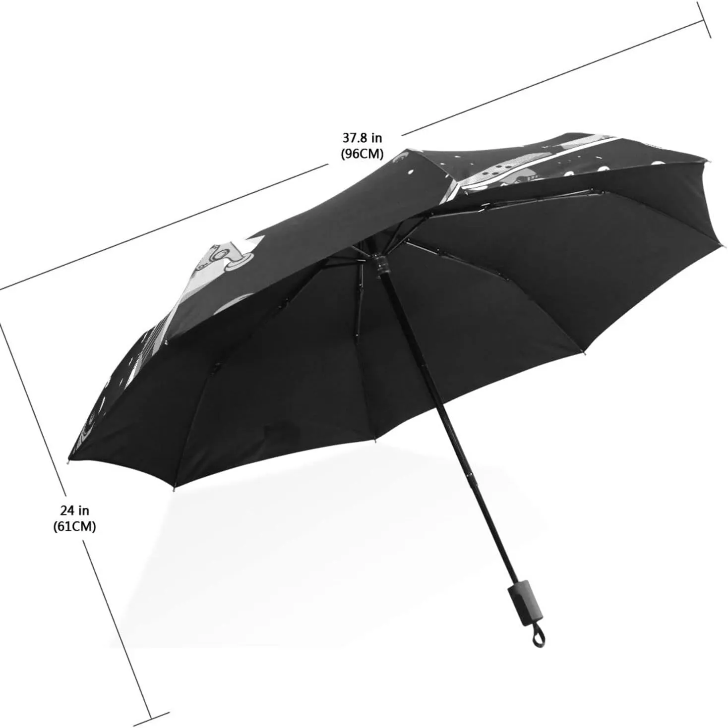 Poeticcity Travel Umbrella, Hand Open Close Windproof Waterproof Folding Umbrella, Black Tape Compact Canopy Strong Anti UV Ray Parasol