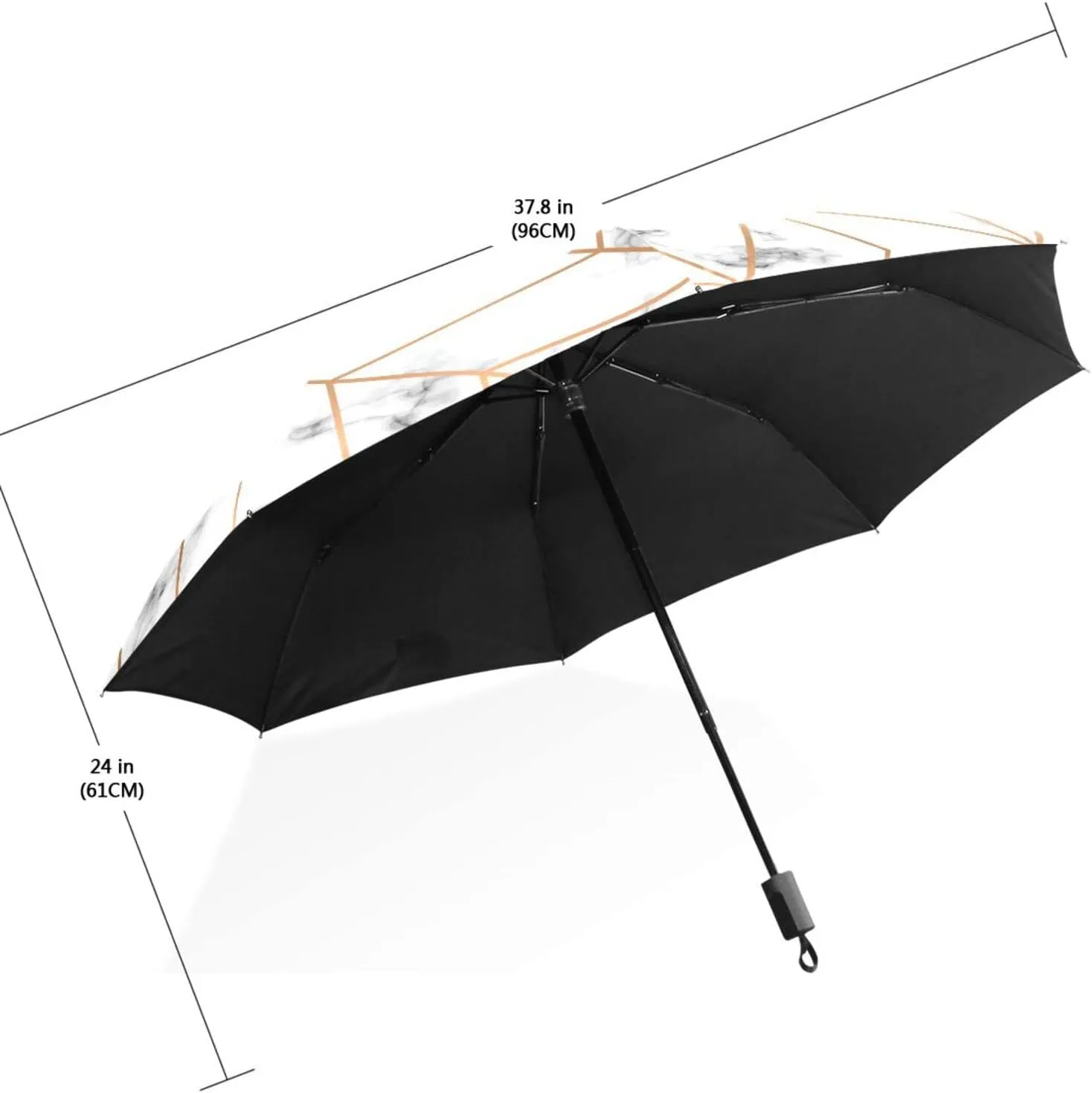 Poeticcity Travel Umbrella, Hand Open Close Windproof Waterproof Folding Umbrella, Black Tape Compact Canopy Strong Anti UV Ray Parasol