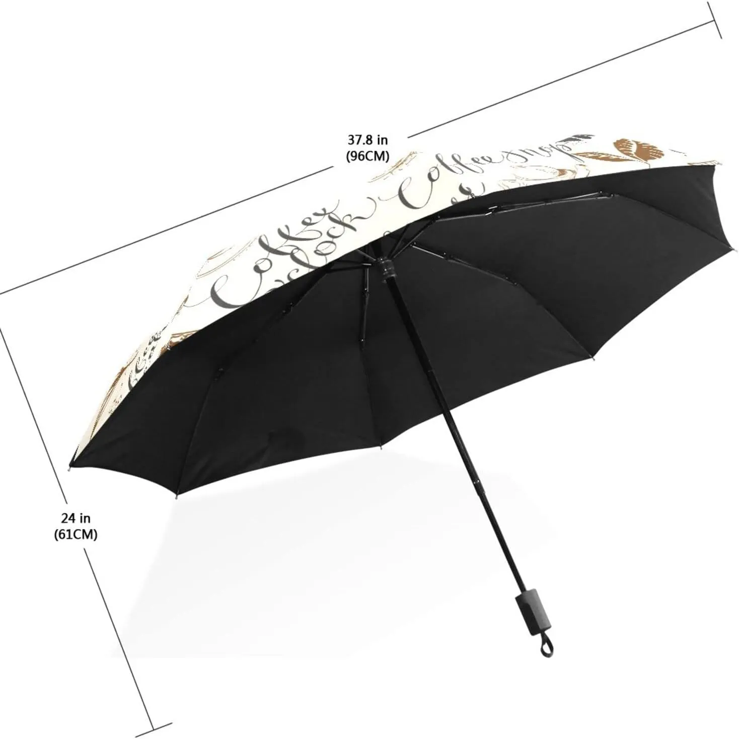 Poeticcity Travel Umbrella, Hand Open Close Windproof Waterproof Folding Umbrella, Black Tape Compact Canopy Strong Anti UV Ray Parasol