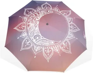 Poeticcity Travel Umbrella, Hand Open Close Windproof Waterproof Folding Umbrella, Black Tape Compact Canopy Strong Anti UV Ray Parasol