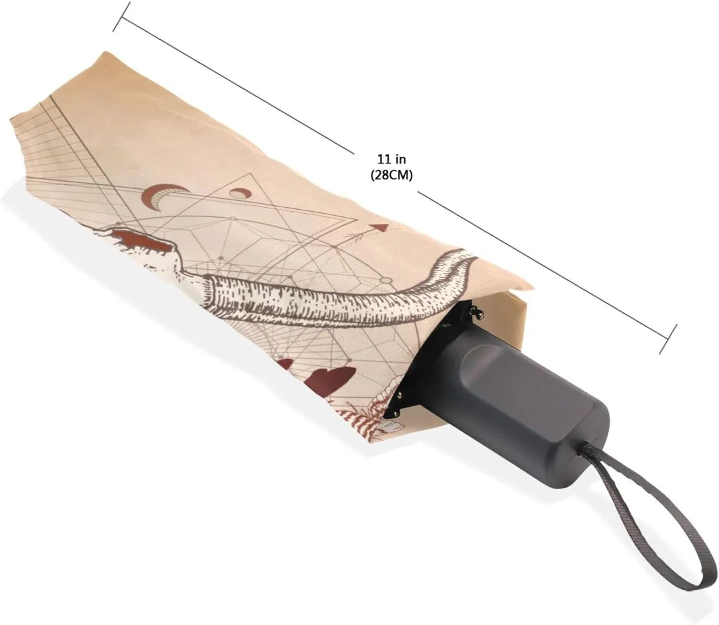 Poeticcity Travel Umbrella, Hand Open Close Windproof Waterproof Folding Umbrella, Black Tape Compact Canopy Strong Anti UV Ray Parasol