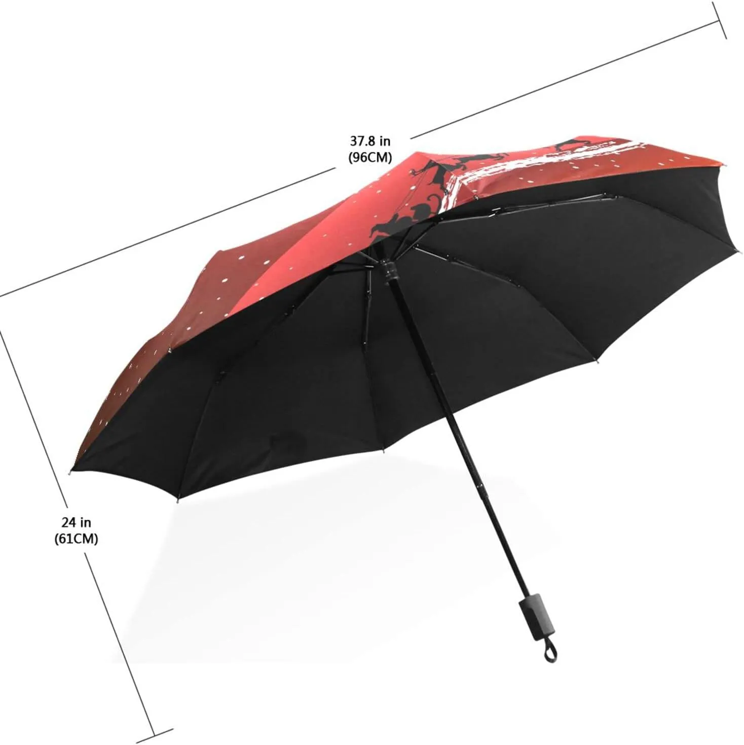 Poeticcity Travel Umbrella, Hand Open Close Windproof Waterproof Folding Umbrella, Black Tape Compact Canopy Strong Anti UV Ray Parasol