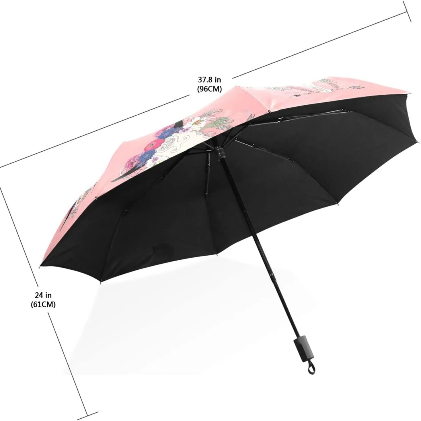 Poeticcity Travel Umbrella, Hand Open Close Windproof Waterproof Folding Umbrella, Black Tape Compact Canopy Strong Anti UV Ray Parasol