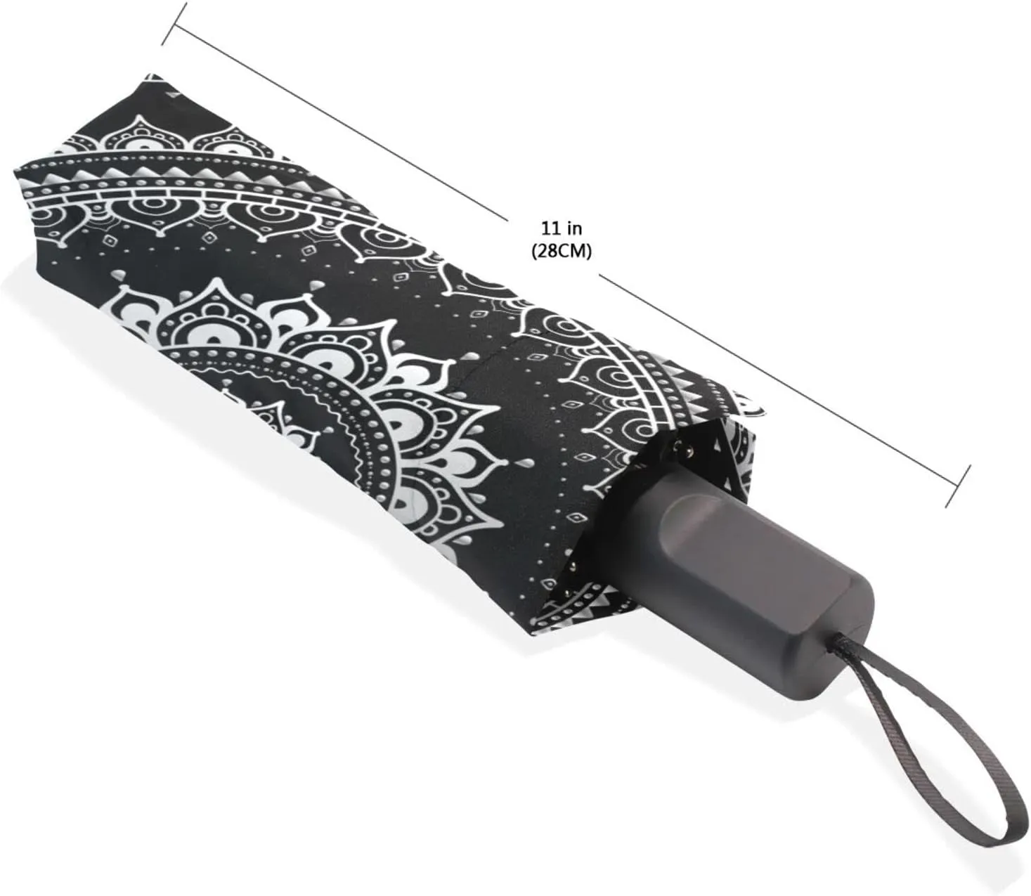 Poeticcity Travel Umbrella, Hand Open Close Windproof Waterproof Folding Umbrella, Black Tape Compact Canopy Strong Anti UV Ray Parasol