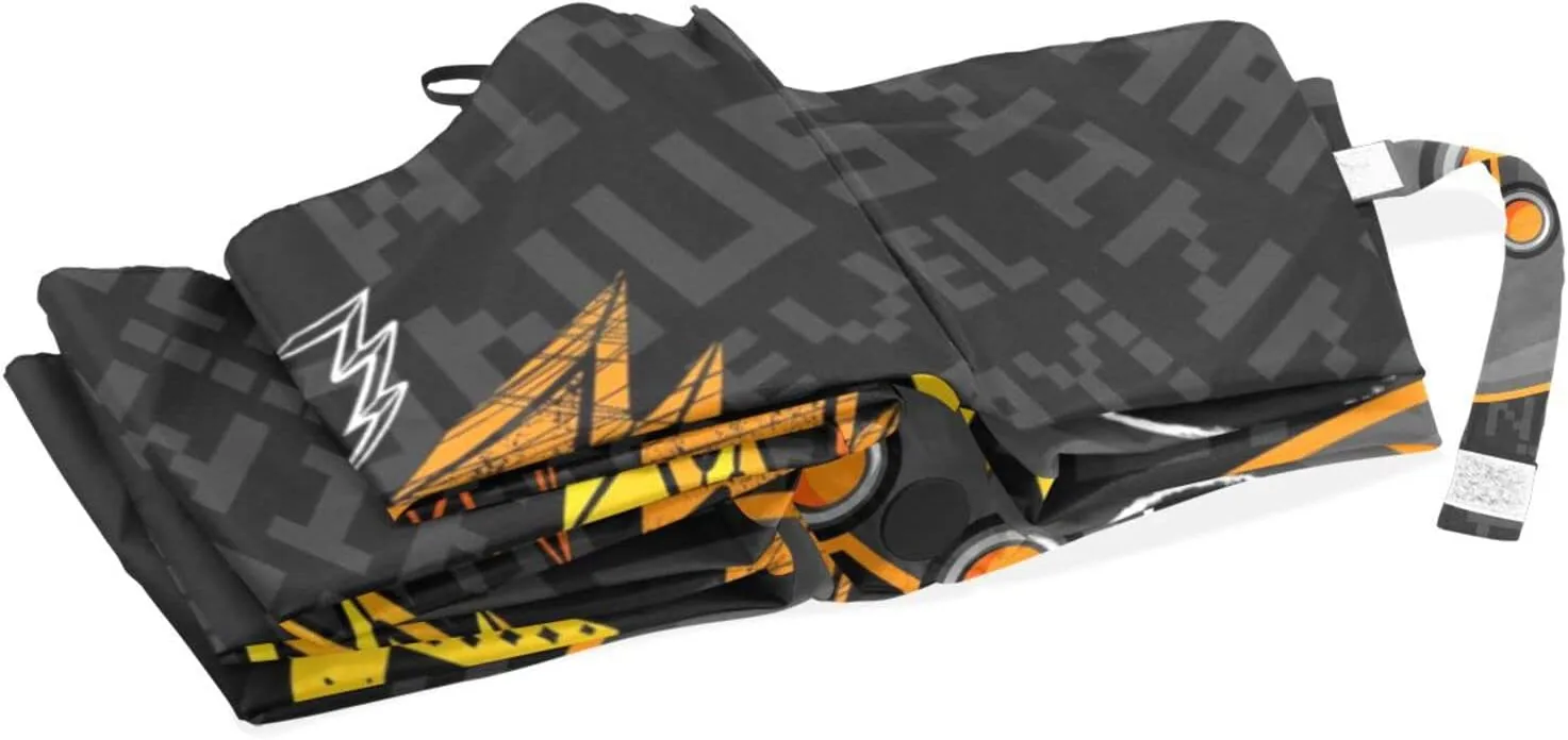 Poeticcity Travel Umbrella, Hand Open Close Windproof Waterproof Folding Umbrella, Black Tape Compact Canopy Strong Anti UV Ray Parasol