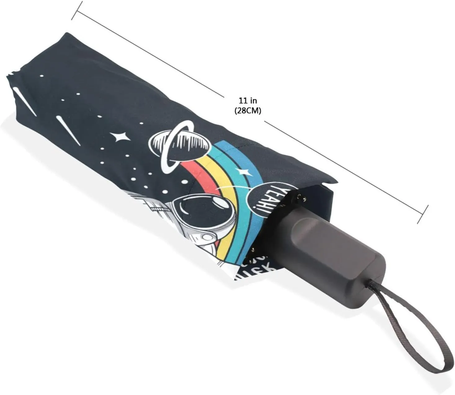 Poeticcity Travel Umbrella, Hand Open Close Windproof Waterproof Folding Umbrella, Black Tape Compact Canopy Strong Anti UV Ray Parasol