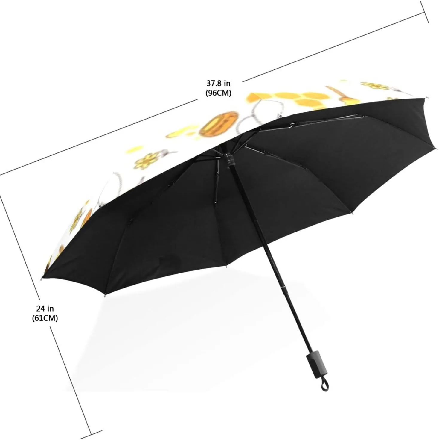 Poeticcity Travel Umbrella, Hand Open Close Windproof Waterproof Folding Umbrella, Black Tape Compact Canopy Strong Anti UV Ray Parasol
