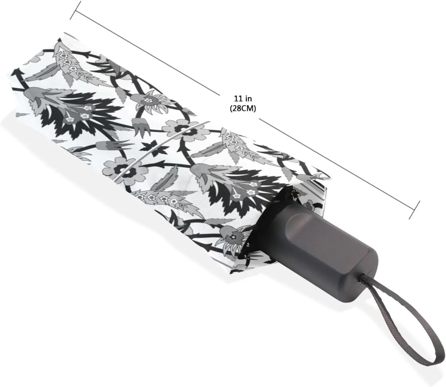 Poeticcity Travel Umbrella, Hand Open Close Windproof Waterproof Folding Umbrella, Black Tape Compact Canopy Strong Anti UV Ray Parasol