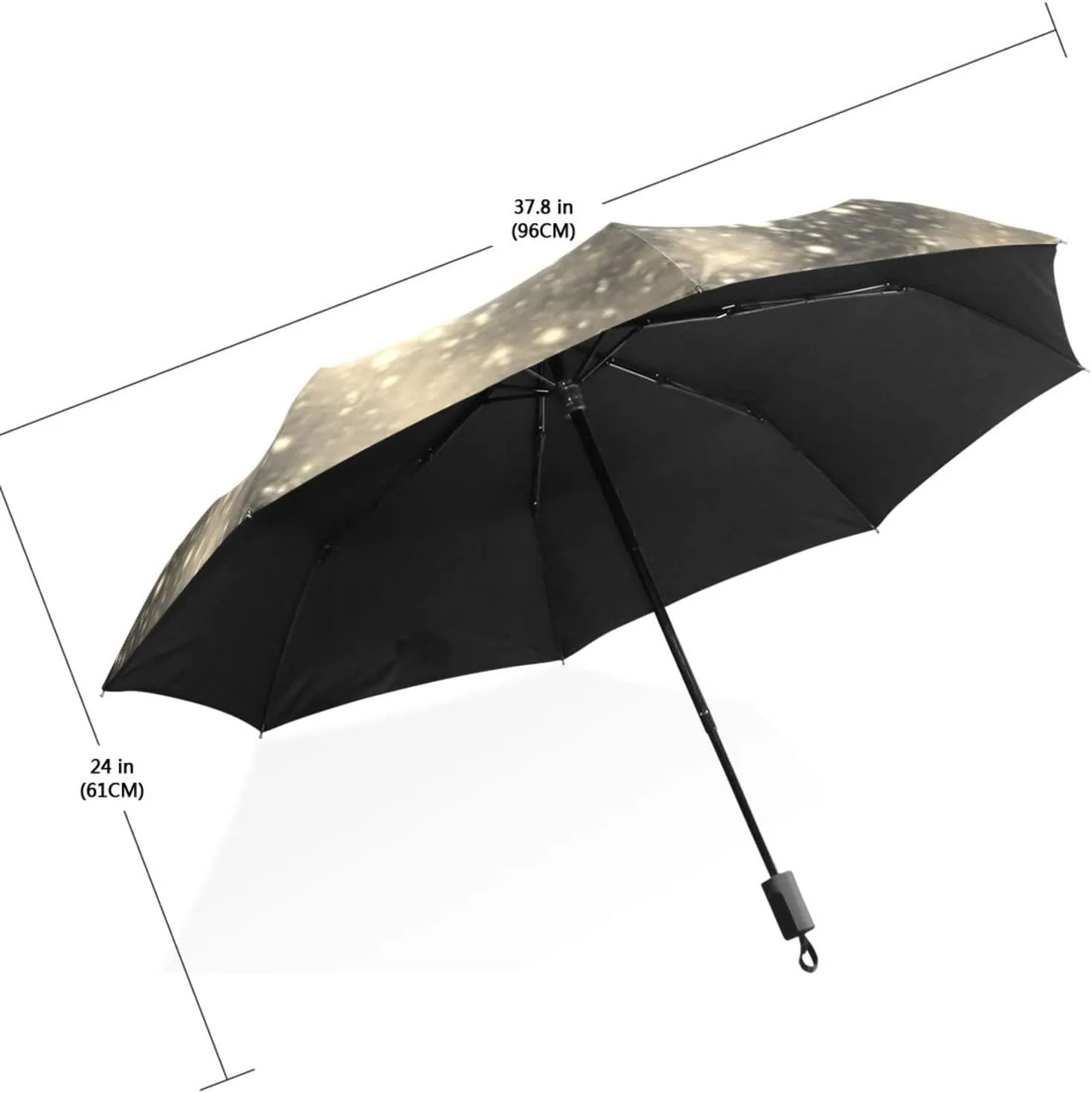 Poeticcity Travel Umbrella, Hand Open Close Windproof Waterproof Folding Umbrella, Black Tape Compact Canopy Strong Anti UV Ray Parasol