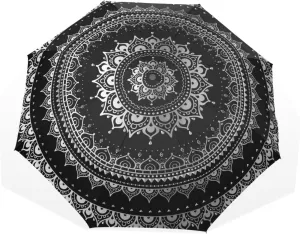 Poeticcity Travel Umbrella, Hand Open Close Windproof Waterproof Folding Umbrella, Black Tape Compact Canopy Strong Anti UV Ray Parasol