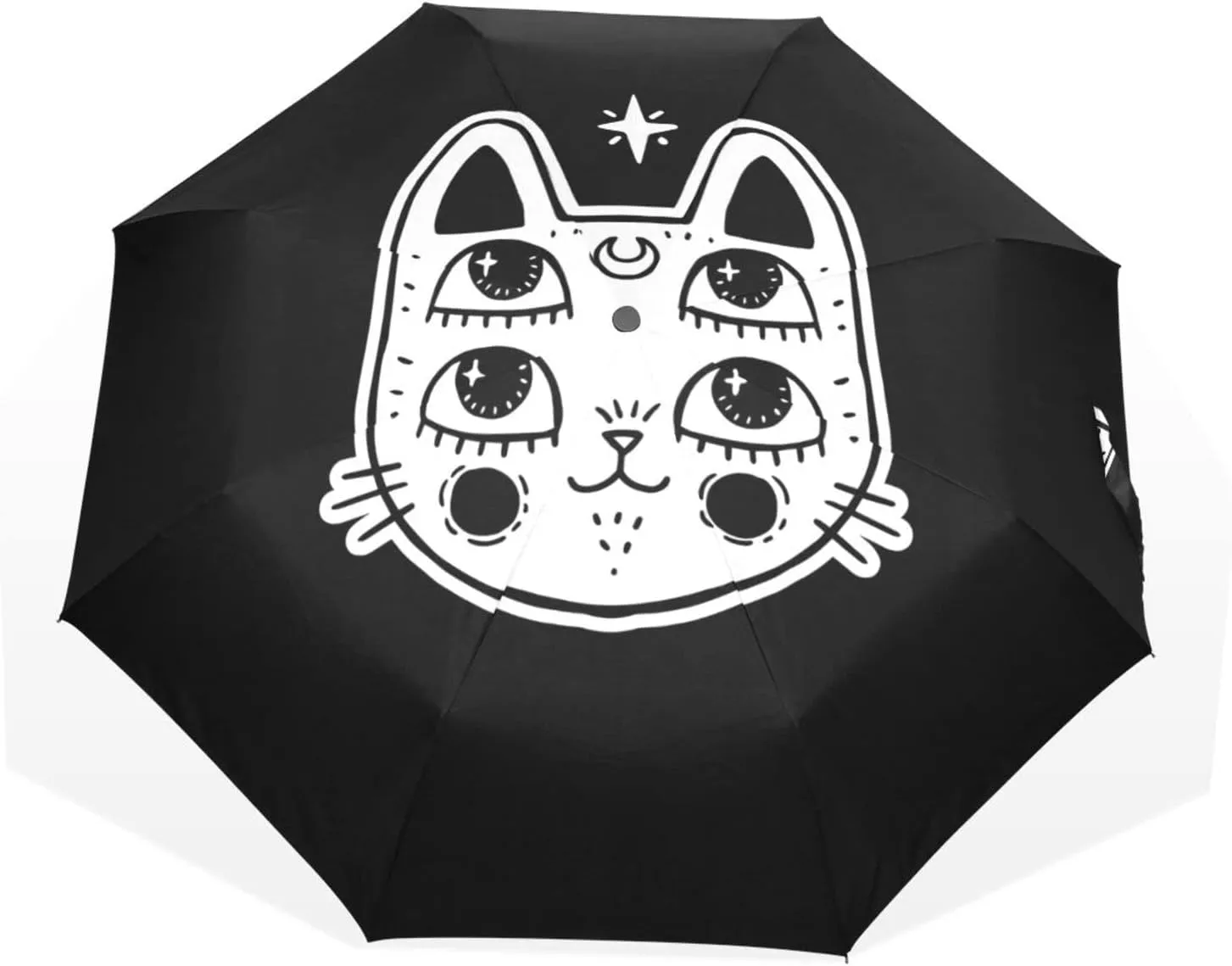 Poeticcity Travel Umbrella, Hand Open Close Windproof Waterproof Folding Umbrella, Black Tape Compact Canopy Strong Anti UV Ray Parasol