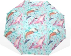 Poeticcity Travel Umbrella, Hand Open Close Windproof Waterproof Folding Umbrella, Black Tape Compact Canopy Strong Anti UV Ray Parasol