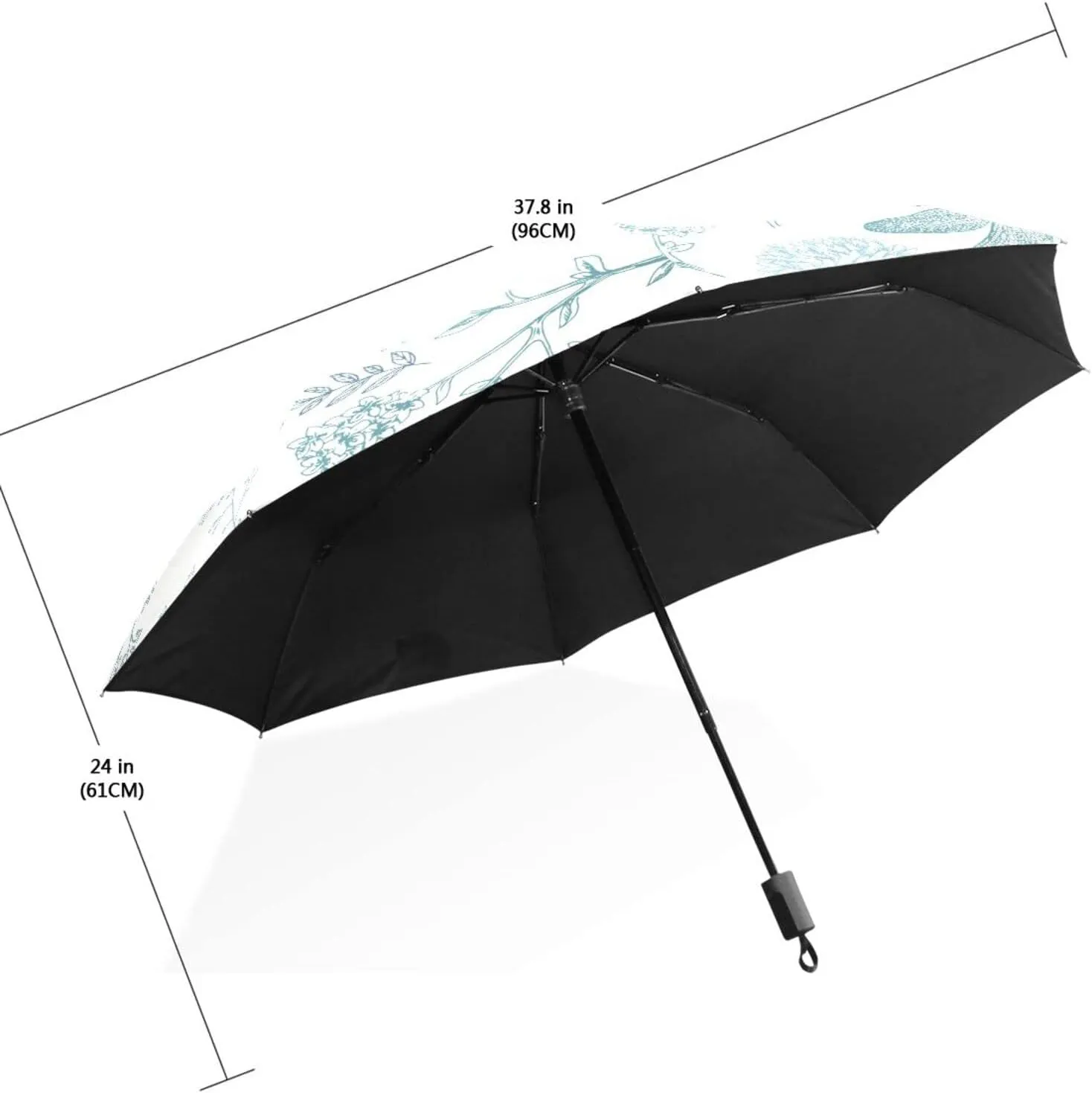 Poeticcity Travel Umbrella, Hand Open Close Windproof Waterproof Folding Umbrella, Black Tape Compact Canopy Strong Anti UV Ray Parasol