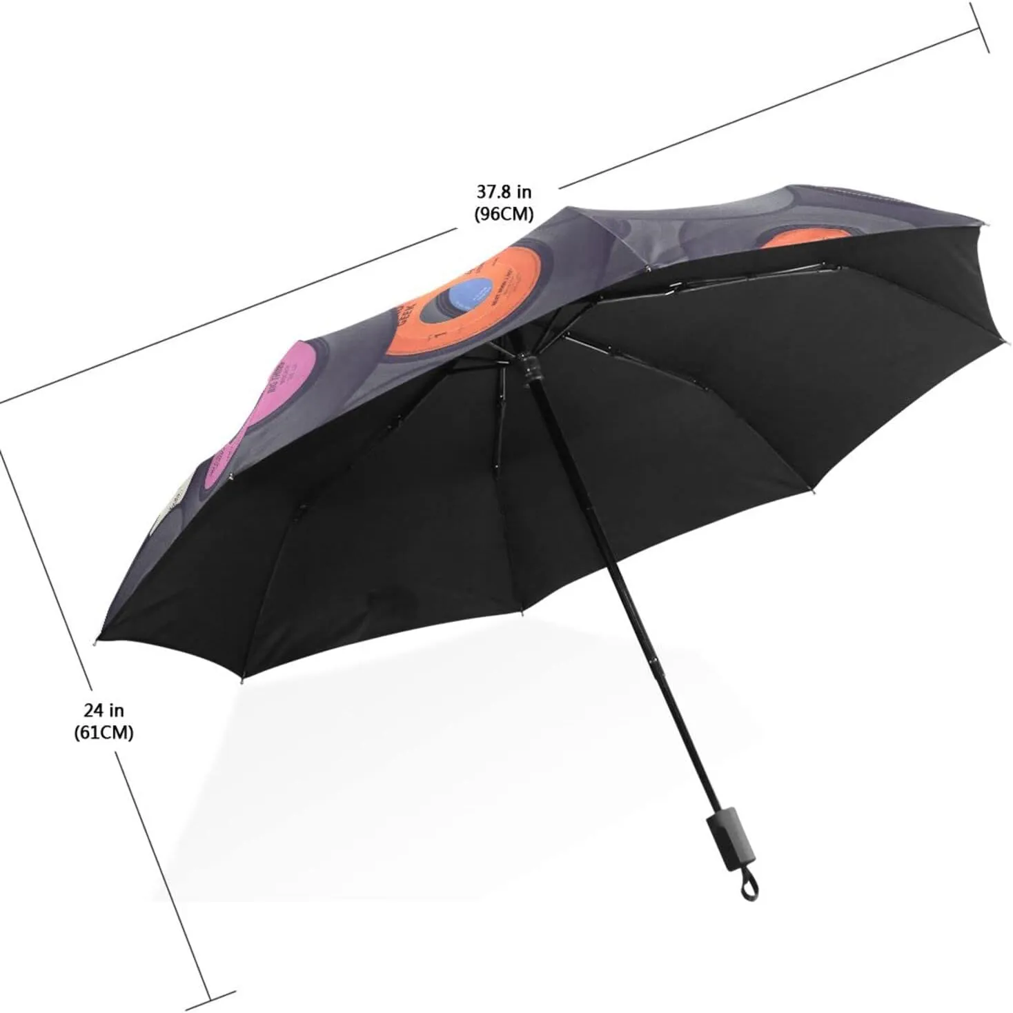 Poeticcity Travel Umbrella, Hand Open Close Windproof Waterproof Folding Umbrella, Black Tape Compact Canopy Strong Anti UV Ray Parasol