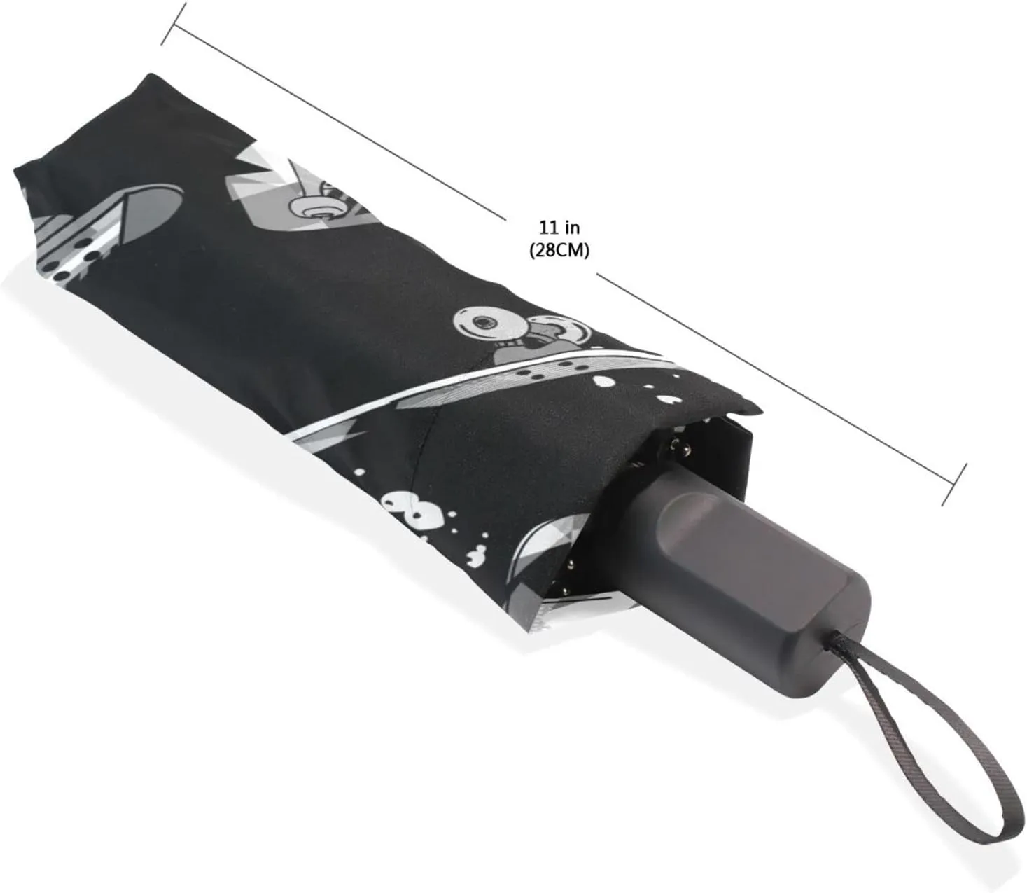 Poeticcity Travel Umbrella, Hand Open Close Windproof Waterproof Folding Umbrella, Black Tape Compact Canopy Strong Anti UV Ray Parasol