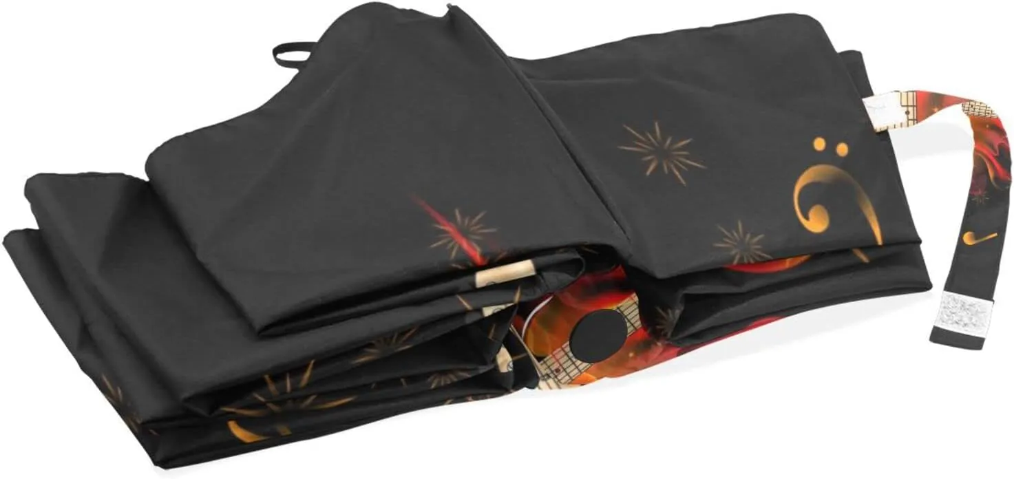Poeticcity Travel Umbrella, Hand Open Close Windproof Waterproof Folding Umbrella, Black Tape Compact Canopy Strong Anti UV Ray Parasol