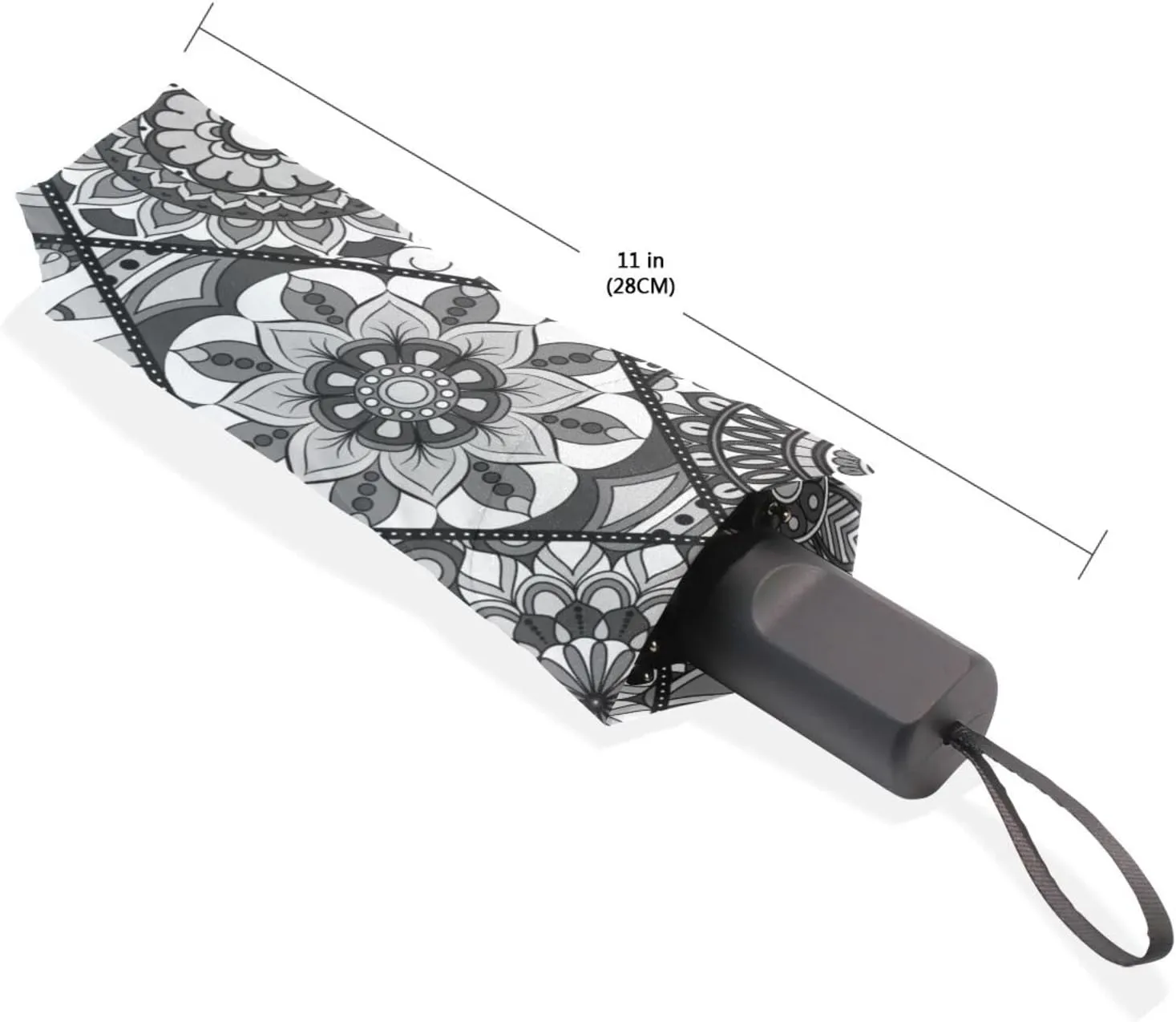 Poeticcity Travel Umbrella, Hand Open Close Windproof Waterproof Folding Umbrella, Black Tape Compact Canopy Strong Anti UV Ray Parasol