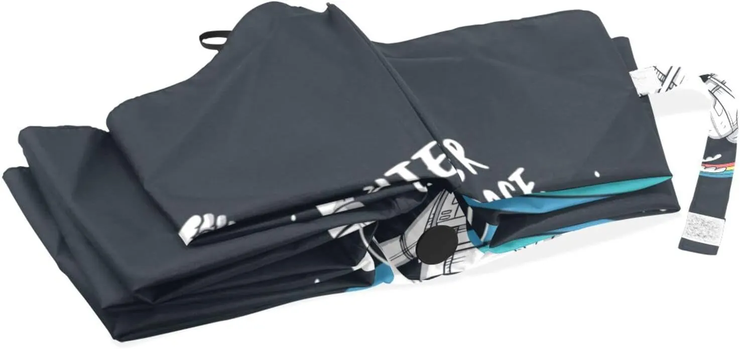 Poeticcity Travel Umbrella, Hand Open Close Windproof Waterproof Folding Umbrella, Black Tape Compact Canopy Strong Anti UV Ray Parasol