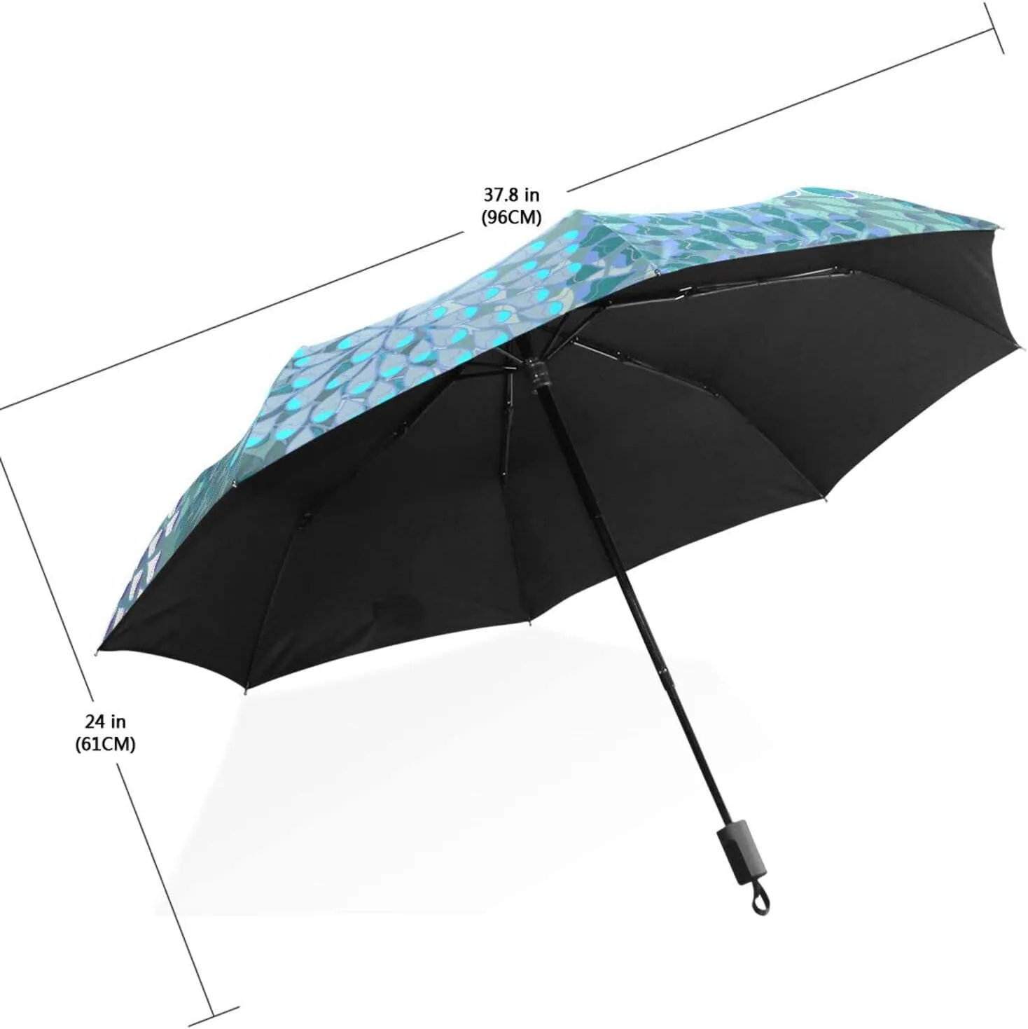 Poeticcity Travel Umbrella, Windproof Waterproof Folding Umbrella, Black Tape Compact Canopy Strong Anti UV Ray Parasol