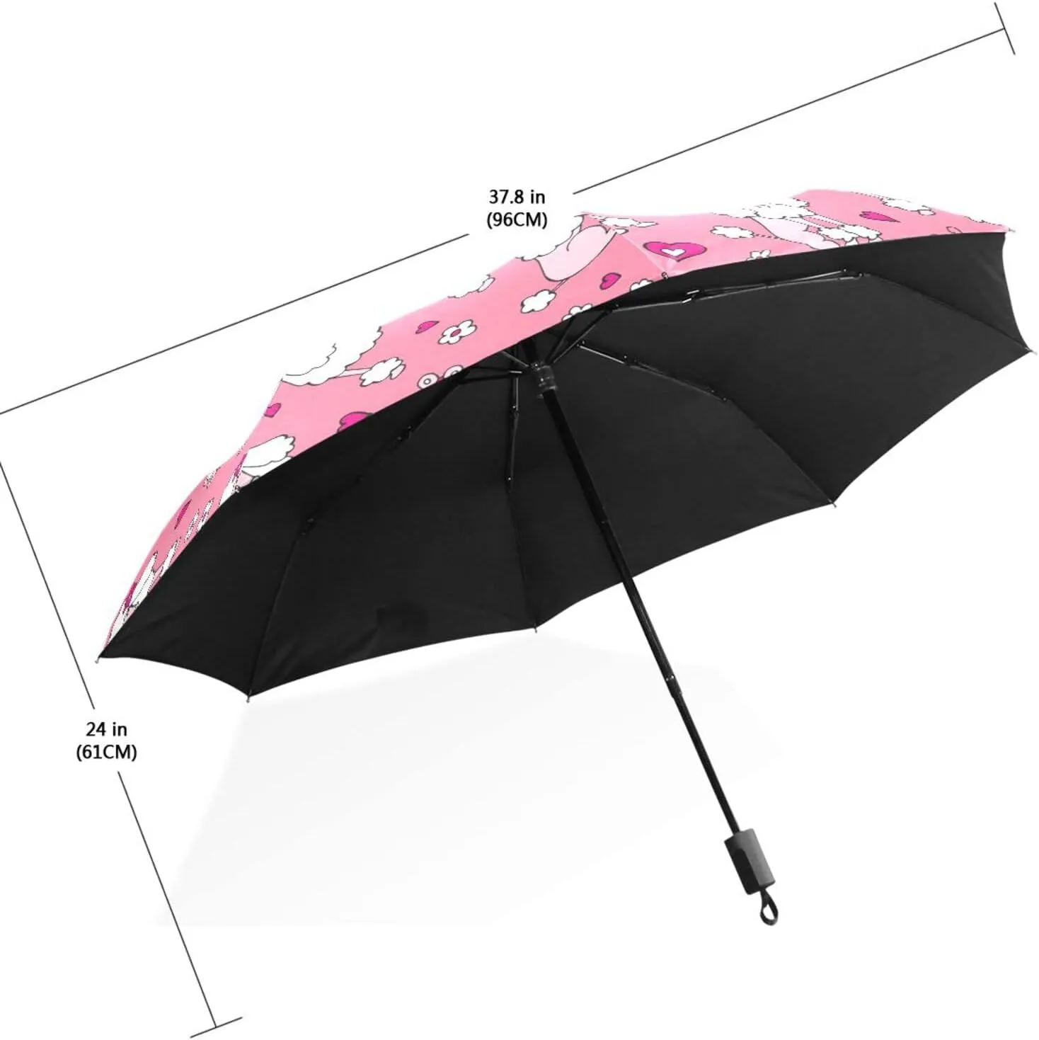 Poeticcity Travel Umbrella, Windproof Waterproof Folding Umbrella, Black Tape Compact Canopy Strong Anti UV Ray Parasol