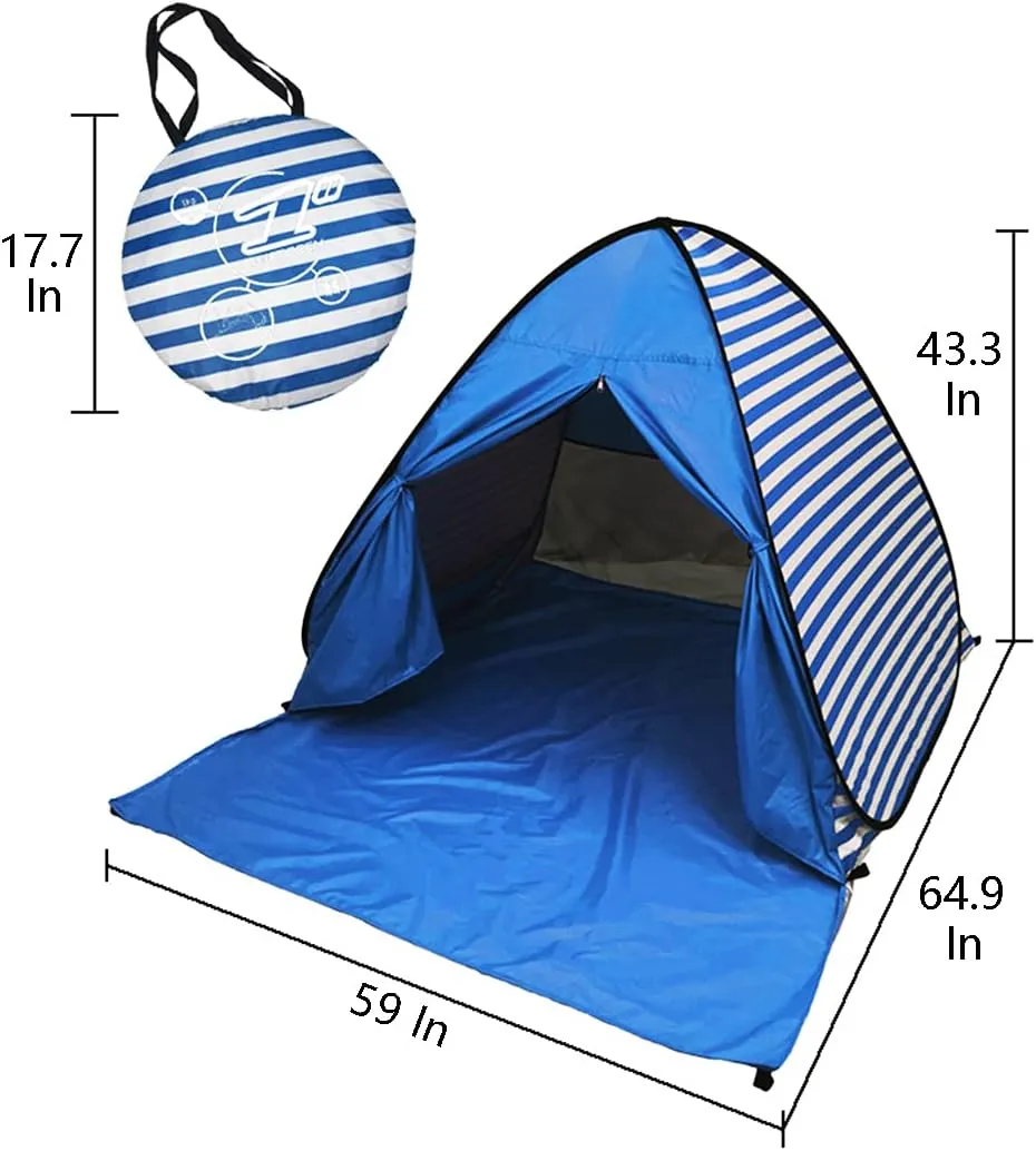 Pop Up Beach Tent Shade Sun Shelter UPF 50  Canopy Cabana 2-3 Person for Adults Baby Kids Outdoor Activities Camping Fishing Hiking Picnic Touring(Dark Blue Stripes)