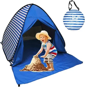 Pop Up Beach Tent Shade Sun Shelter UPF 50  Canopy Cabana 2-3 Person for Adults Baby Kids Outdoor Activities Camping Fishing Hiking Picnic Touring(Dark Blue Stripes)