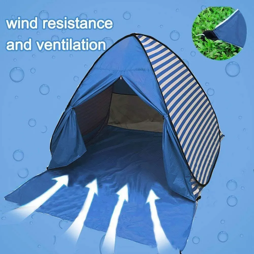 Pop Up Beach Tent Shade Sun Shelter UPF 50  Canopy Cabana 2-3 Person for Adults Baby Kids Outdoor Activities Camping Fishing Hiking Picnic Touring(Dark Blue Stripes)